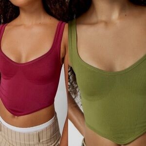 UO Out From Under Camilla Seamless Bustier Cropped Tank Top BURGUNDY & OLIVE